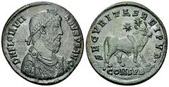 Iulianus II AE Nummus, Bull reverse Iulianus II Apostata (360-363). AE Nummus (28-29 mm, 7.99 g), Constantinopolis, 361-363 AD. Obv. D N FL CL IVLIANVS P F AVG, Diademed, draped and cuirassed bust to 