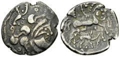 Baiocassi AR Stater, c. 100-50 BC Celtic Gaul. Baiocassi. AR Stater (21-23 mm, 5.08 g), c. 100-50 BC. Obv. Celticized head to right, hair flowing around; above, boar standing right. Rev. Celticized bi