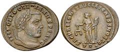 Diocletianus AE Nummus, Moneta reverse Diocletianus (284-305 AD). AE Nummus (25-28 mm, 8.26 g), Ticinum, 1st officina, c. 300-303 AD. Obv. IMP C DIOCLETIANVS P F AVG, Laureate head to right. Rev. SACR