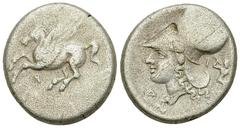 Corinth AR Stater, c. 350-285 BC Corinthia, Corinth. AR Stater (20-21 mm, 8.21 g), c. 350/45-285 BC. Obv. Pegasos flying left; Koppa below. Rev. Helmeted head of Athena to left; Δ–I across field; to r