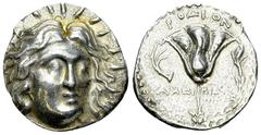 Rhodos AR Didrachm, c. 230-205 BC Islands off Caria, Rhodos. AR Didrachm (19 mm, 6.56 g), c. 230-205 BC. Ameinias, magistrate. Obv. Radiate head of Helios facing, slightly inclined to right. Rev. POΔI