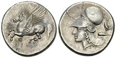 Corinth AR Stater, c. 375-300 BC Corinthia, Corinth. AR Stater (22 mm, 8.55 g), c. 375-300 BC. Obv. Pegasos flying to left with straight wings, Koppa below. Rev. Head of Athena to left, wearing pearl 