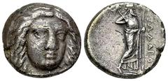 Pixodaros AR Didrachm Satraps of Caria. Pixodaros (c. 341/0-336/5 BC). AR Didrachm (17-18 mm, 6.61 g). Obv. Head of Apollo facing slightly right, wearing laurel wreath, drapery around neck. Rev. Zeus 