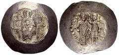 Isaac II Angelus EL Aspron Trachy Isaac II Angelus (1185-1195 AD). EL Aspron Trachy (28-29 mm, 3.39 g), Constantinople. Obv. The Virgin Mary, nimbate, enthroned facing, holding the nimbate head of the