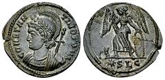 Constantinopolis commemorative AE Nummus, Lyons Constantine I (306-337 AD). AE Nummus (18-19 mm, 2.33 g), Lyons, 333/334. Commemorative Issue. Obv. CONSTANTINOPOLIS, Laureate and helmeted bust of Cons