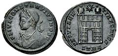 Constantius II Caesar AE Nummus, Treveri Constantine I (306-337 AD) for Constantius II Caesar. AE Nummus (18-19 mm, 3.10 g), Treveri, c. 327-8 AD. Obv. FL IVL CONSTANTIVS NOB C, laureate, draped and c