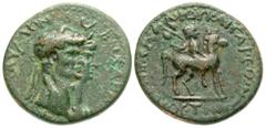 Roman Provincial Lydia, Mostene. Claudius, with Agrippina II. A.D. 41-54. AE 20 (20.5 mm, 4.37 g, 12 h). Pedanius, magistrate. TI KΛAYΔION KAICAPA ΘEAN AΓΡIΠΠINAN, Jugate draped busts of Claudius, lau