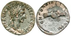 Roman Imperial Nerva. A.D. 96-98. AR denarius (17.2 mm, 3.22 g, 7 h). Rome mint, Struck A.D. 97. IMP NERVA CAES AVG P M TR P II COS III P P, laureate head of Nerva right / [C]ONCORDIA [EXER]CITVVM, cl