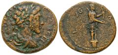 Roman Provincial "Troas, Alexandria Troas. Commodus. A.D. 177-192. AE 24 (24.1 mm, 7.65 g, 12 h). COMMODO CAE AV GER, Laureate, draped and cuirassed bust of Commodus right / COL AVG TROAD, Apollo Smin