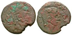 Roman Republican and Imperatorial Imitating Octavian, with Divus Julius Caesar. 38 B.C. AE sestertius or dupondius (29.2 mm, 9.91 g, 3 h). Barbarous mint. CAESAR DIVI F, bare head of Octavian right / 
