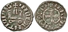 Medieval Crusader States, Frankish Greece. Principality of Achaea. Philip of Tarento. 1294-1313. BI denier (18.6 mm, .84 g, 2 h). Denier Tournoise. Lepanto mint, Struck 1307-1313. cross potent within 