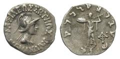 BAKTRIAN KINGDOM. Menander I Soter, 155-130 BC. AR Drachm (2.36 gm). Helmeted bust / Athena Alkidemos. SNG.ANS.855. VF. [Est. $200.]