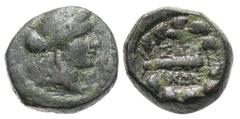 Lydia, Sardes. Civic Issue. Ca. 133 B.C.-A.D. 14 Æ 14 (13.9 mm, 4.08 g, 5 h). Head of Apollo right / ΣAPΔIANΩN, club within oak wreath, monogram. SNG Cop 470; SNG von Aulock 3125. VF.