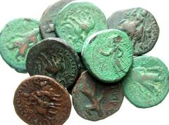 Lot of 10 Kushan AE Tetradrachms. Several different types, F-VF. All group lots are sold as-is, returns not accepted. The coins shown are the exact coins you will receive.