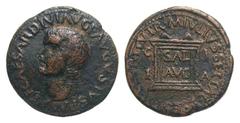 Hispania, Illici. Tiberius. A.D. 14-37. Æ as (29.5 mm, 13.03 g, 7 h). M. Iulius Settal and L. Sestius Celer, duoviri.. TI CAESAR DIVI AVG F AVGVSTVS P M, bare head left / C I I A M IVLIVS SETTAL L SES