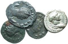 Lot of four Roman Imperial AR and Æ. Includes: Trajan. AR denarius // Salonina. Æ antoninianus // Claudius II. Æ antoninianus. Aurelian. Æ denarius. VF-Good VF.  All group lots are sold as-is, retur