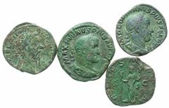 Lot of four Roman Imperial Æ sestertii. Includes: Marcus Aurelius. Felicitas. Fine, green patina // Gordian III. Securitas. VF, green patina // Maximinus I. Fides Militum (2 coins, different obv. lege