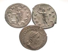 Lot of 3 Silver Antoninianii. Includes: Philip I, Annona, RIC 28c // Otacilia Severa, Pudicitia, RIC 123c // Gordian III, Sol, RIC 213. Average grade Fine-VF.  All group lots are sold as-is, returns