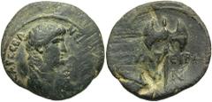 Lydia, Thyatira. Nero. A.D. 54-68. Æ (18 mm, 2.34 g, 12 h). NЄP[ΩN KΛAYDI KAI]CAP CЄBA, bare-headed and draped bust right / ΘYPAT-EIPH/[N]Ω-N, labrys. RPC 2381; SNG Copenhagen 595; BMC 58. VF, dark gr