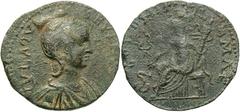 Phoenicia, Ake-Ptolemaïs. Aquilia Severa. Augusta, A.D. 220-221. Æ (27 mm, 11.58 g, 12 h). IVL AQV[IL]IA SEVERA [AVG], diademed and draped bust right / COLONIA [P]TOL-EMAE, Hygeia seated left, holding