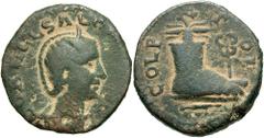 Phoenicia, Ake-Ptolemaïs. Salonina. Augusta, A.D. 254-268. Æ (25 mm, 12.85 g, 1 h). CORNEL SALO[NINA AVG], diademed and draped bust right / COL P-T-OL, human foot right; above, winged thunderbolt; to 