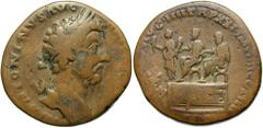 Marcus Aurelius. A.D. 161-180. Æ sestertius (29 mm, 24.17 g, 12 h). Rome mint, Struck A.D. 166/7. M ANTONINVS AVG [ARM PARTH MAX], laureate head right / [CONG] AVG IIII TR P XXI IMP IIII COS III, [S C
