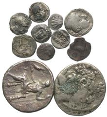 [Greek]. Lot of eleven miscellaneous AR. All fractions unless otherwise indicated. Includes: Campania, Phistelia // Calabria, Taras (2) // Lucania, Thourioi // Sicily, Morgantina // Sicily, Segesta //