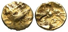 CELTIC BOHEMIA, The Boier. III-I Century BC. Gold Sixth Stater (1.34 gm), imitating stater of Alexander III. Celticized helmeted Athena head right / Celticized Athena walking left with shield and spea