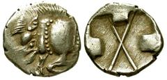 LYCIA. Pre-Dynastic issue, 520-470 BC. AR Third Stater (2.64 gm). Forepart of boar left / Incuse square, three sides with lugs, large X at center. Falghera.20. SNG.vAul.4051. Toned VF+. Rare.