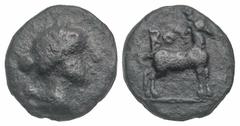 Lycia, Bubon. 2nd-1st centuries B.C. AE 12 (11.5 mm, 1.17 g, 11 h). Draped bust of Artemis right, quiver over shoulder / BOY, stag standing right. SNG von Aulock 4286 var (denomination); BMC . Fine. V