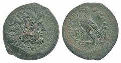 Ptolemaic Kingdom. Ptolemy III Euergetes. 246-222 B.C. AE 27 (26.8 mm, 13.27 g, 11 h). Uncertain mint in southwestern Asia Minor. Diademed head of Zeus-Ammon right / ΒΑΣΙΛΕΩΣ ΠΤΟΛΕΜΑΙΟΥ, eagle standin