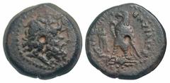 Ptolemaic Kingdom. Ptolemy III Euergetes. 246-222 B.C. AE 17 (16.8 mm, 3.25 g, 11 h). Uncertain mint in southwestern Asia Minor. Diademed head of Zeus-Ammon right / ΒΑΣΙΛΕΩΣ ΠΤΟΛΕΜΑΙΟΥ, eagle standing
