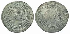 Hephthalites, Nezak Huns. Vakhu Deva. Ca. 720 A.D.. AR drachm (32.1 mm, 3.24 g, 9 h). Mint in Zabulistan or Seistan. Crowned Sasanian-style bust right, with lion's head between the wings; Brahmi legen