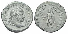 Caracalla. A.D. 198-217. AR denarius (19.3 mm, 3.43 g, 6 h). Rome mint, Struck A.D. 212. ANTONINVS PIVS AVG BRIT, laureate head right / P M TR P XV COS IIII P P, Hercules standing left, holding branch