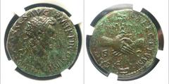 Nerva. A.D. 96-98. AE dupondius (12.47 g). Rome mint, struck A.D. 97. Scarce. IMP NERVA CAES AVG P M TR P COS III P, radiate head right / CONCORDIA EXERCITVM, S-C, clasped hands; legionary standard se