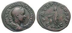 Gordian III. A.D. 238-244. AE sestertius (33.2 mm, 20.83 g, 1 h). Rome mint, struck A.D. 239. IMP CAES M ANT GORDIANVS AVG, laureate, draped and cuirassed bust right / P M TR P II COS P P, S-C, Gordia