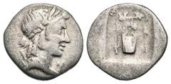 LYCIA, Lycian League, Masicytos. After 168 BC. AR Hemidrachm (1.68 gm). Laureate head of Apollo / Lyre in shallow incuse square. Tr.150. Toned Fine+.