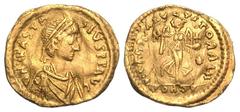 BYZANTINE EMPIRE. Anastasios I, 491-518 AD. Gold Tremissis (1.44 gm) of Constantinople. Diademed bust right / Angel standing. S.8. VF+, usual wavy planchet.