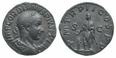 Gordian III. A.D. 238-244. AE sestertius (29.5 mm, 15.99 g, 12 h). Rome mint, struck A.D. 240. IMP GORDIANVS PIVS FEL AVG, laureate, draped and cuirassed bust right / P M TR P II COS P P, S-C, Gordian