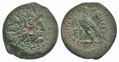 Ptolemaic Kingdom. Ptolemy III Euergetes. 246-222 B.C. AE 27 (27 mm, 13.27 g, 11 h). Uncertain mint in southwestern Asia Minor. Diademed head of Zeus-Ammon right / ΒΑΣΙΛΕΩΣ ΠΤΟΛΕΜΑΙΟΥ, eagle standing 