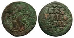 Byzantine. Anonymous (attributed to Constantine IX). Ca. 1042-1055. AE "Class D" anonymous follis (28.7 mm, 8.10 g, 5 h). Constantinople mint. IC-XC, Christ seated facing on throne with back, with nim