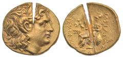 Thracian Kingdom. Lysimachos. As King, 306-281 B.C. AV stater (20.2 mm, 8.19 g, 1 h). Tomis mint. Diademed head of the deified Alexander right, wearing horn of Ammon / BAΣIΛEΩΣ ΛYΣIMAXOY, Athena Nikep