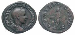 Gordian III. A.D. 238-244. AE sestertius (33.2 mm, 20.83 g, 1 h). Rome mint, struck A.D. 239. IMP CAES M ANT GORDIANVS AVG, laureate, draped and cuirassed bust right / P M TR P II COS P P, S-C, Gordia