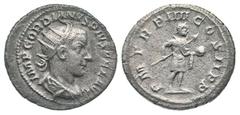 Gordian III. A.D. 238-244. AR antoninianus (23.2 mm, 3.72 g, 1 h). Rome mint, struck A.D. 241. IMP GORDIANVS PIVS FEL AVG, radiate, draped and cuirassed bust right / P M TR P IIII COS II P P , Gordian