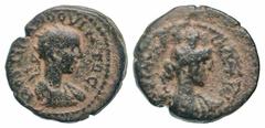 Samaria, Caesarea Maritima. Hostilian. As Caesar, A.D. 251. AE 22 (21.9 mm, 7.16 g, 7 h). HOLSTILIANO QVINTO C, radiate and draped bust right / COL P F AV F C CAES METR S P, bust of Tyche right, drape