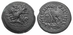Ptolemaic Kingdom. Ptolemy III Euergetes. 246-222 B.C. AE 17 (17.1 mm, 3.60 g, 11 h). Uncertain mint in southwestern Asia Minor. Diademed head of Zeus-Ammon right / ΒΑΣΙΛΕΩΣ ΠΤΟΛΕΜΑΙΟΥ, eagle standing