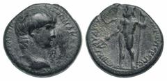 Phrygia, Ankyra. Nero. A.D. 54-68. AE 19 (19.0 mm, 4.49 g, 11 h). Claudius Artemidoros, ca. 55-60. NEPΩNA KΛAYΔION KAICAPA ANKYPANΩN, bare head right / EΠI KLAYΔIOY APTEMIΔΩPOY IEPEΩC, Zeus standing l