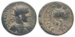 Samaria, Neapolis. Hostilian. As Caesar, A.D. 251. AE 24 (23.9 mm, 10.93 g, 6 h). AYT KAI KVINTOC ΔEKIOC, radiate and cuirassed bust right / ΦΛ NEAC ΠOΛEωC, eagle with wings spread standing facing loo