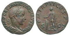 Gordian III. A.D. 238-244. AE sestertius (28.9 mm, 16.95 g, 1 h). Rome mint, struck A.D. 239. IMP CAES M ANT GORDIANVS AVG, laureate, draped and cuirassed bust right / P M TR P II COS P P, S-C, Gordia