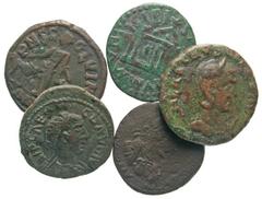 [Roman Provincial]. Lot of 5 Roman Provincial Coins. Trebonianus Gallus, Viminacium / Herennia Etruscilla, Viminacium / Vespasian, Macedon / Claudius II, Antiochia / Hadrian, Petra. Average grade: Fin